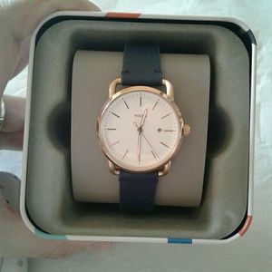 Fossil original pink gold blue leather belt